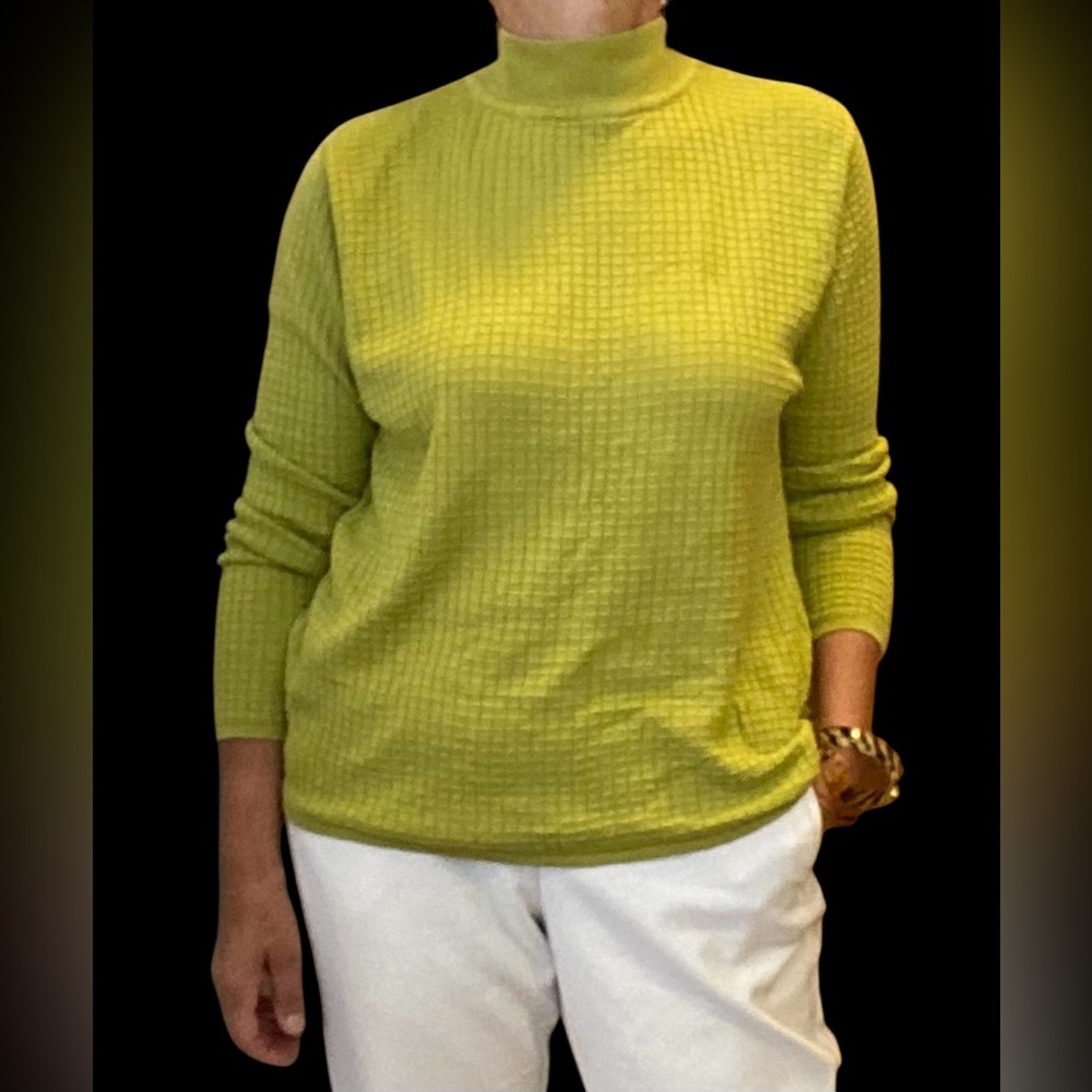 Nygard silk cotton blend chartreuse green mock neck knit top size L classic